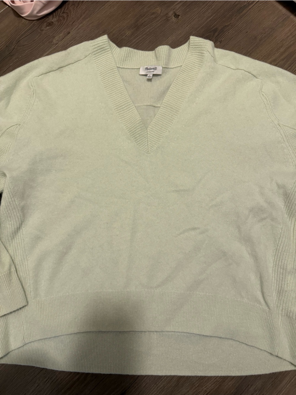 Madewell Cashmere V Neck Sweater In Pale Green Size Large - Picture 2 of 6